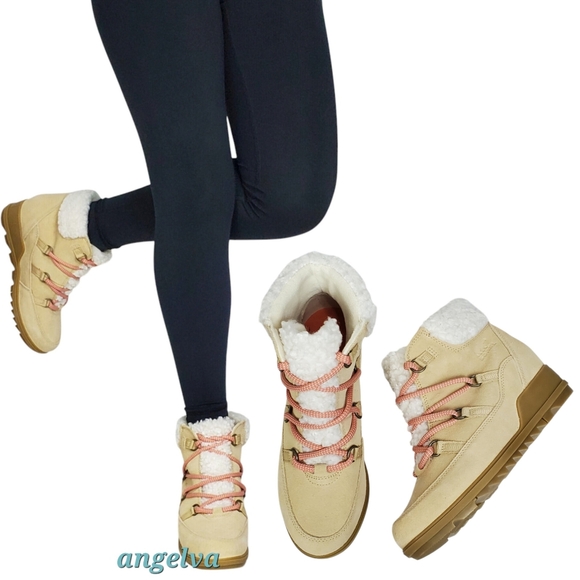 Sorel Shoes - NWT Sorel Evie cozy lace boots ceramic paradox pink suede fur waterproof winter